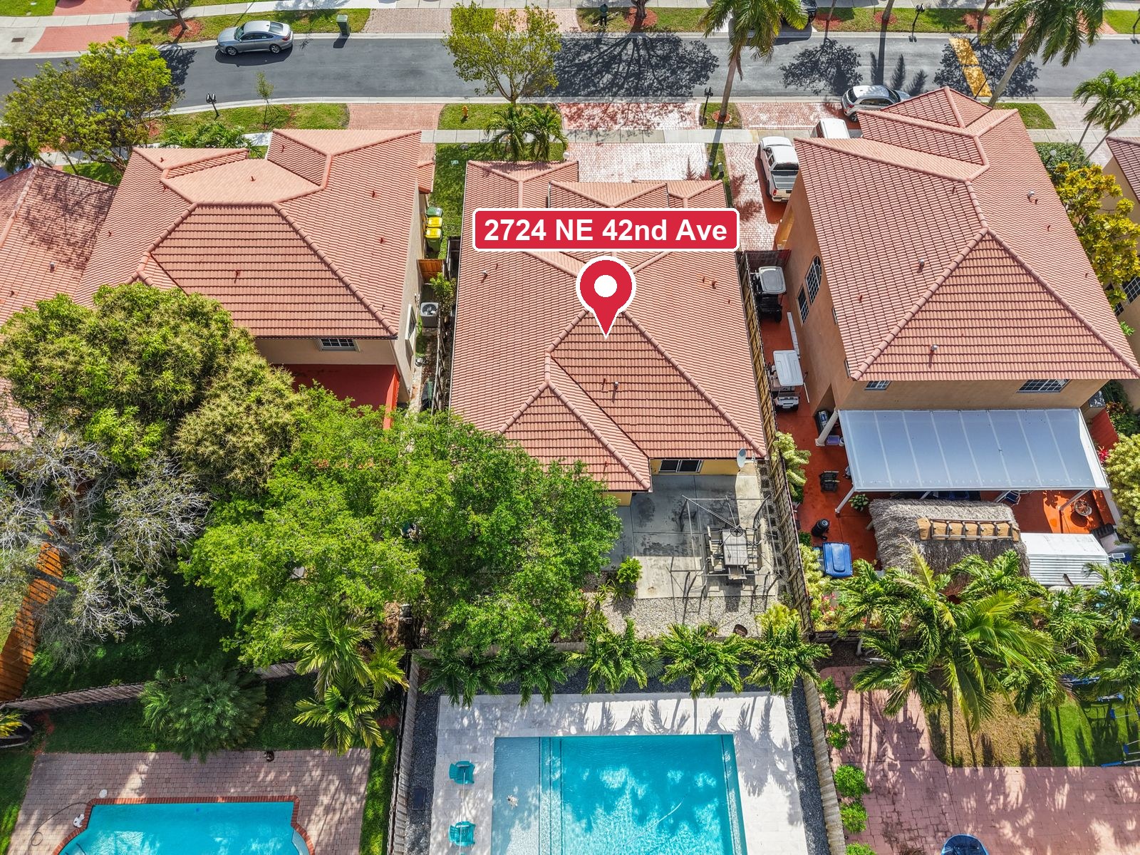 The home from above. The pools shown belong to neighboring homes.