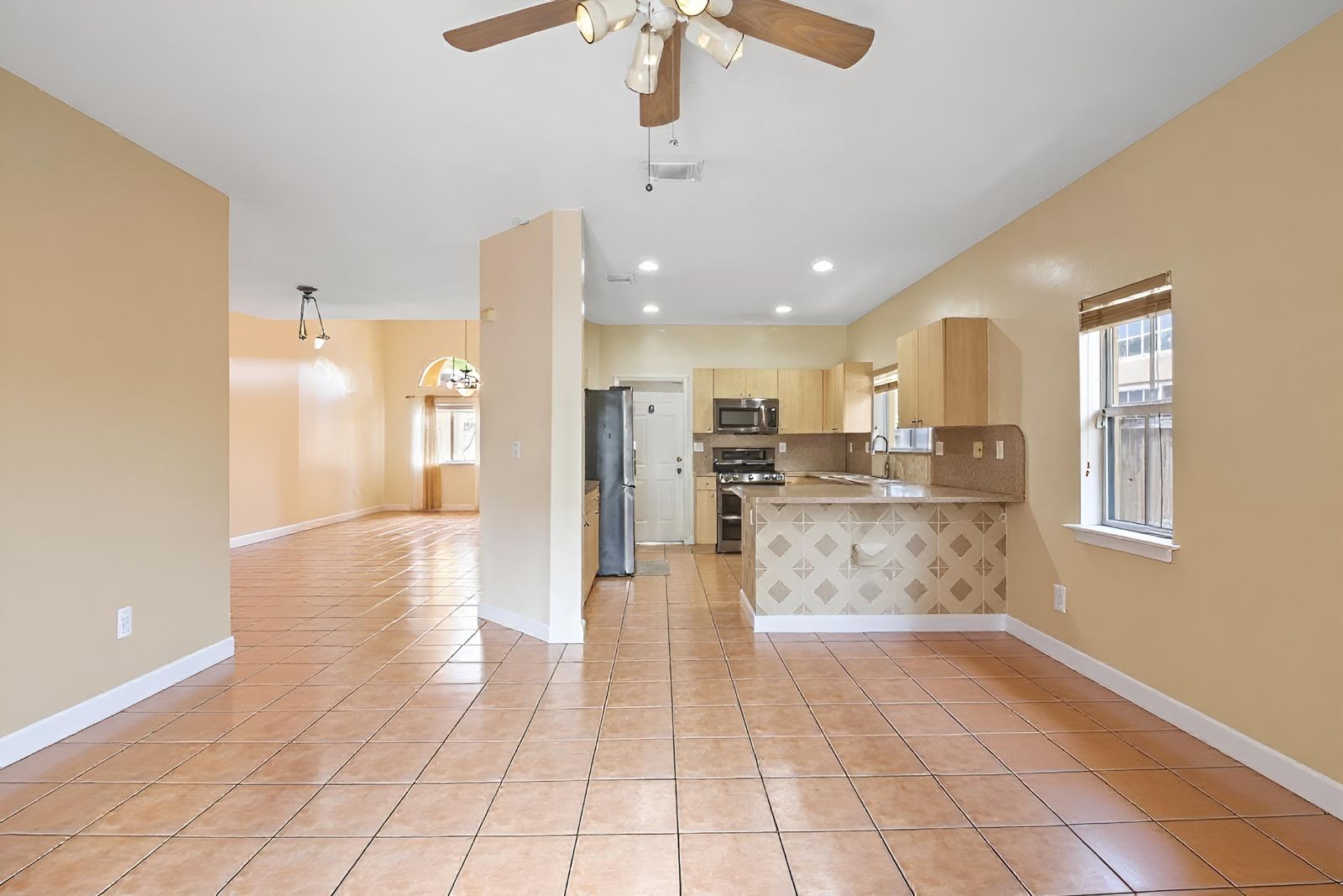 Family room and kitchen