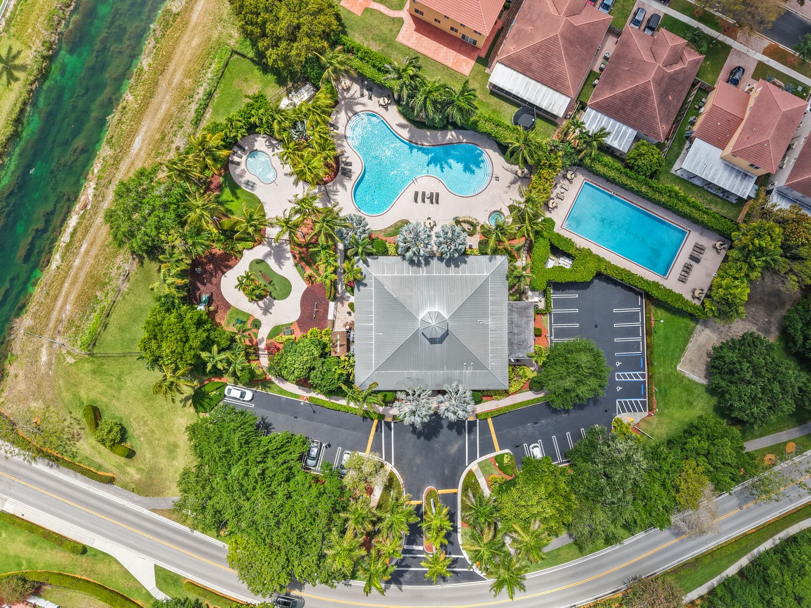 Clubhouse and pools from above