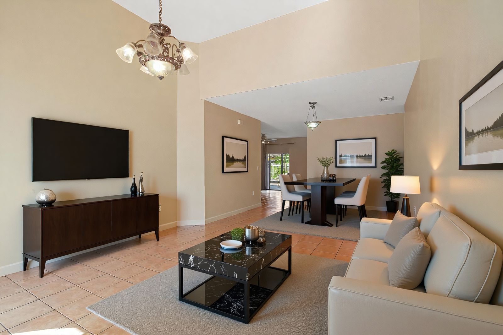 Living room and formal dining area